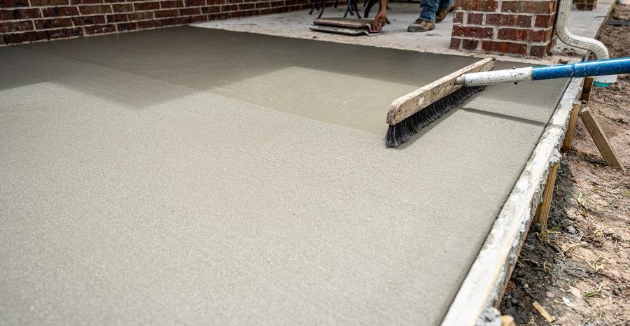 Broom-finished concrete patio slab
