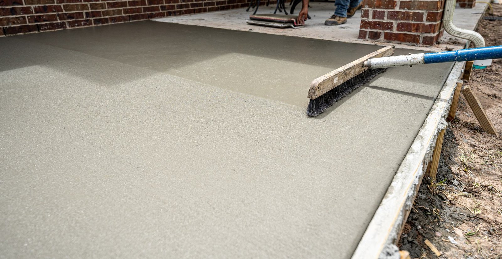 Broom-finished concrete patio slab