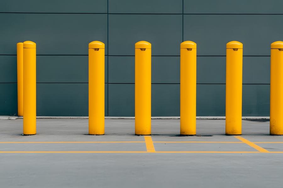 Bollards installed in a parking lot
